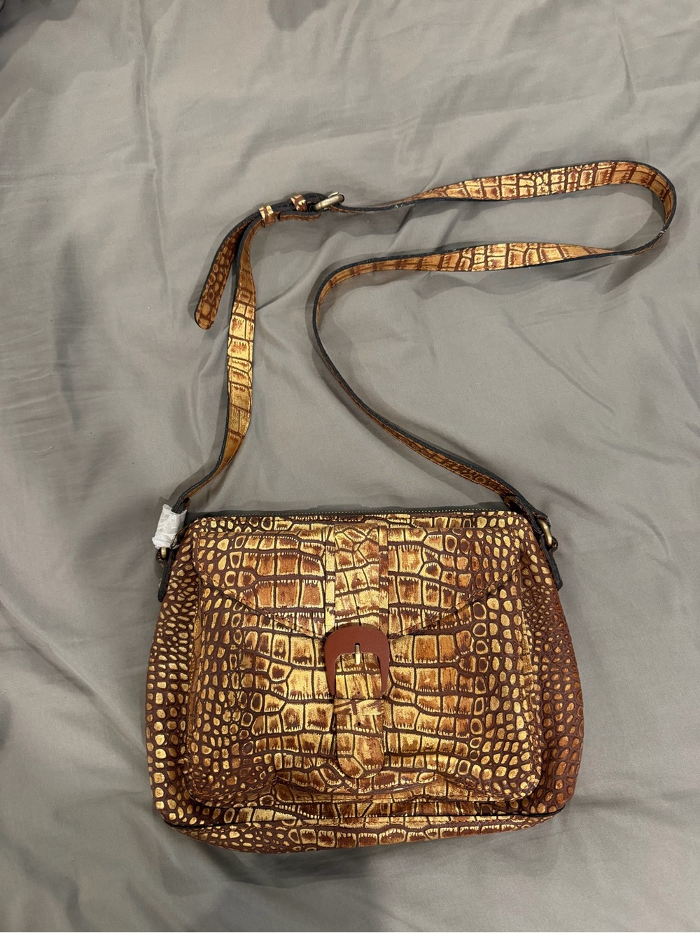 Patricia Nash Gold Croc-Embossed Crossbody Bag